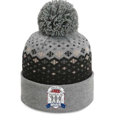 Home Of The Free Because Of The Brave Proud American Veteran The Baniff Cuffed Pom Beanie