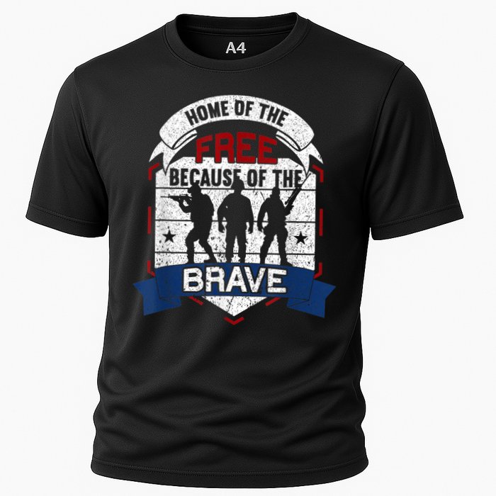 Home Of The Free Because Of The Brave Proud American Veteran Cooling Performance Crew T-Shirt