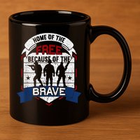 Home Of The Free Because Of The Brave Proud American Veteran 11oz C Handle Ceramic Mug