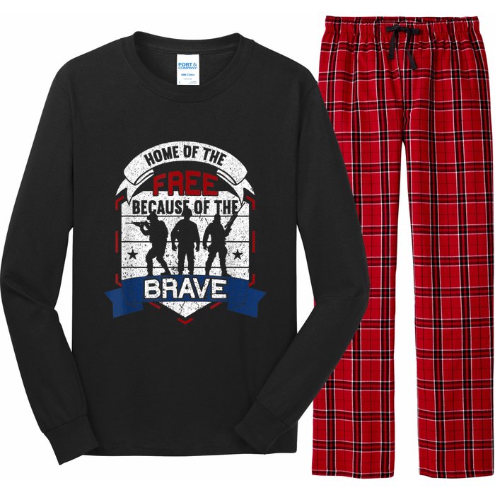 Home Of The Free Because Of The Brave Proud American Veteran Long Sleeve Pajama Set