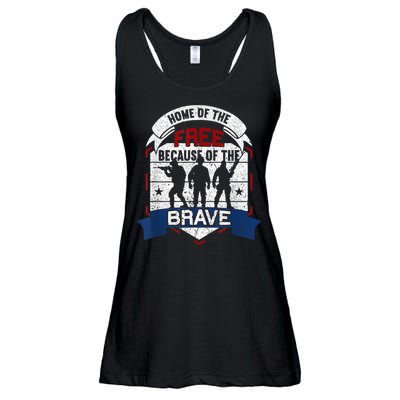 Home Of The Free Because Of The Brave Proud American Veteran Ladies Essential Flowy Tank