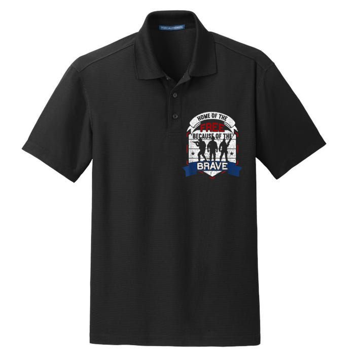 Home Of The Free Because Of The Brave Proud American Veteran Dry Zone Grid Polo