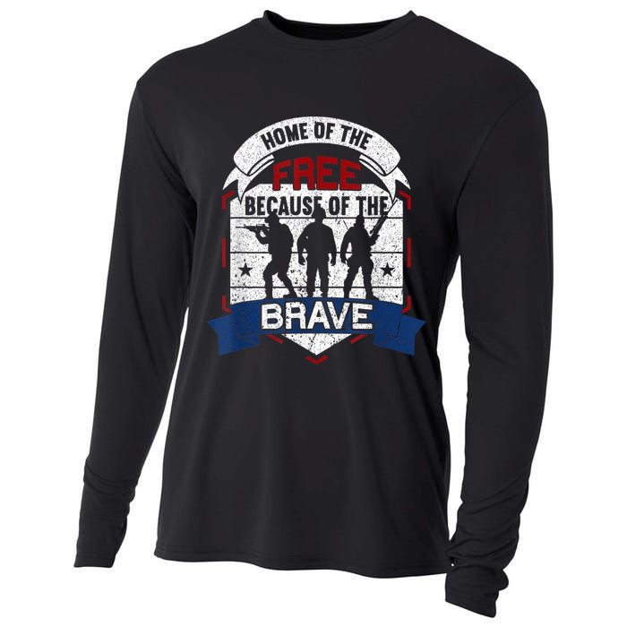 Home Of The Free Because Of The Brave Proud American Veteran Cooling Performance Long Sleeve Crew