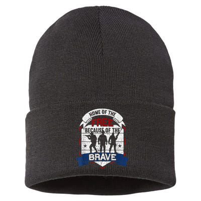 Home Of The Free Because Of The Brave Proud American Veteran Sustainable Knit Beanie