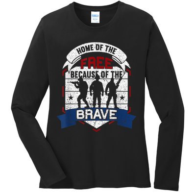 Home Of The Free Because Of The Brave Proud American Veteran Ladies Long Sleeve Shirt