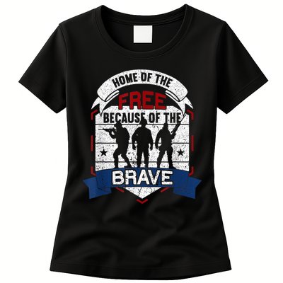 Home Of The Free Because Of The Brave Proud American Veteran Womens T-Shirt