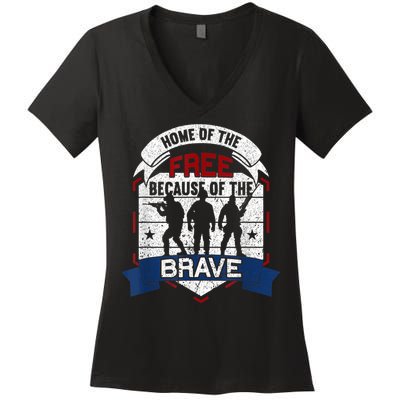 Home Of The Free Because Of The Brave Proud American Veteran Women's V-Neck T-Shirt