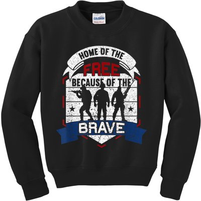 Home Of The Free Because Of The Brave Proud American Veteran Kids Sweatshirt