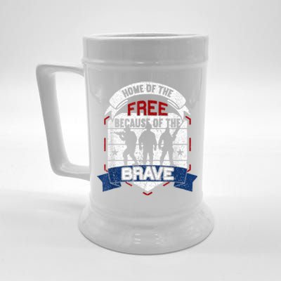 Home Of The Free Because Of The Brave Proud American Veteran Beer Stein