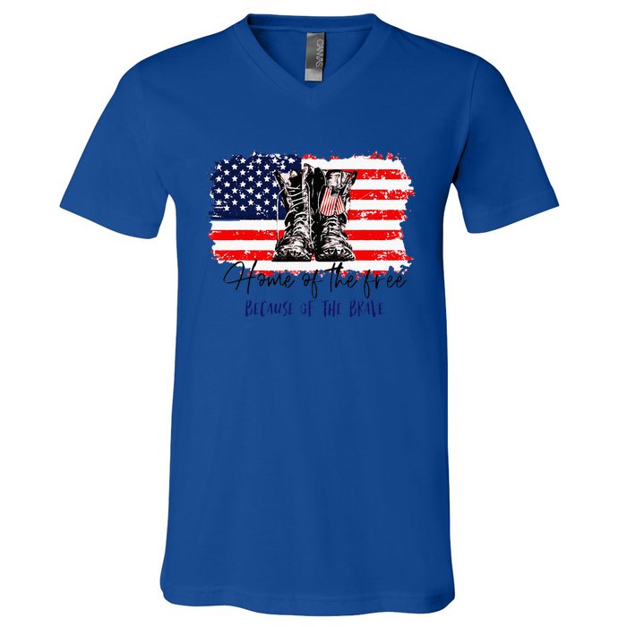 Home Of The Free Because Of The Brave American Flag V-Neck T-Shirt