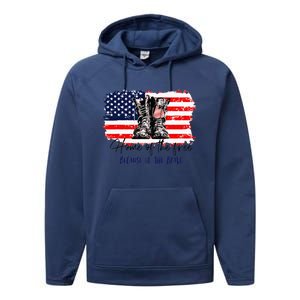 Home Of The Free Because Of The Brave American Flag Performance Fleece Hoodie