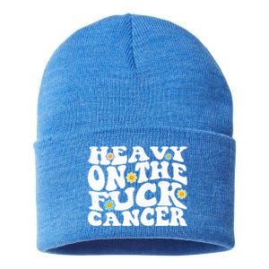 Heavy On The Fuck Cancer Groovy Struckout Cancer Awareness Gift Sustainable Knit Beanie