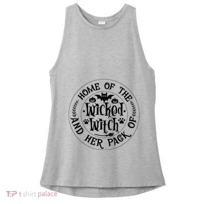 Home Of The Wicked Witch And Her Pack Of Dog Funny Halloween Ladies PosiCharge Tri-Blend Wicking Tank