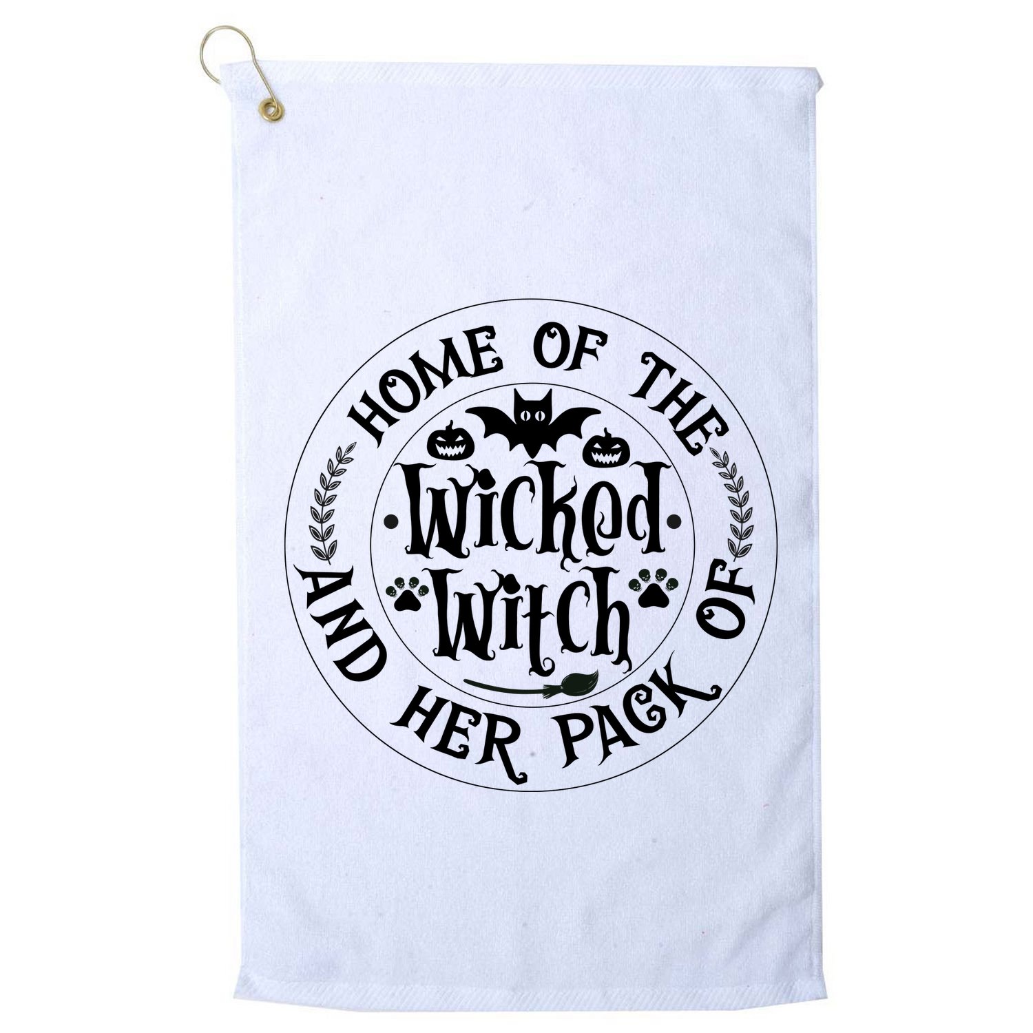 Home Of The Wicked Witch And Her Pack Of Dog Funny Halloween Golf Towel