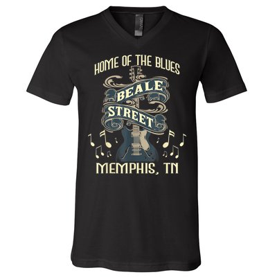 Home Of The Blues Beale Street Memphis Musician Guitarist V-Neck T-Shirt