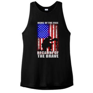 Home Of The Free Because Of The Brave Distress American Flag Gift Ladies PosiCharge Tri-Blend Wicking Tank