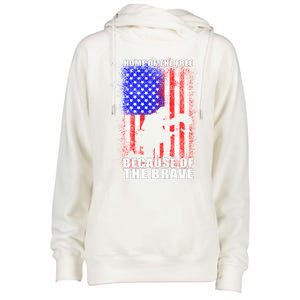 Home Of The Free Because Of The Brave Distress American Flag Gift Womens Funnel Neck Pullover Hood