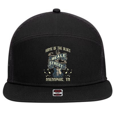 Home Of The Blues Beale Street Memphis Musician Guitarist 7 Panel Mesh Trucker Snapback Hat