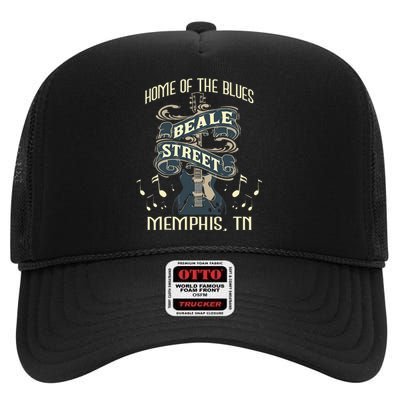 Home Of The Blues Beale Street Memphis Musician Guitarist High Crown Mesh Back Trucker Hat