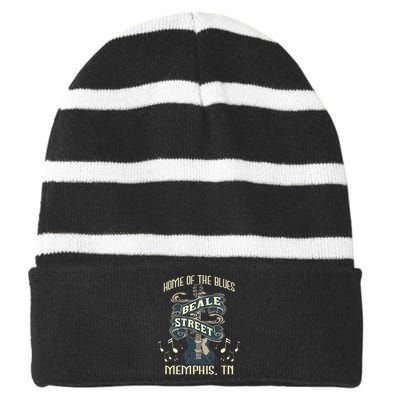 Home Of The Blues Beale Street Memphis Musician Guitarist Striped Beanie with Solid Band