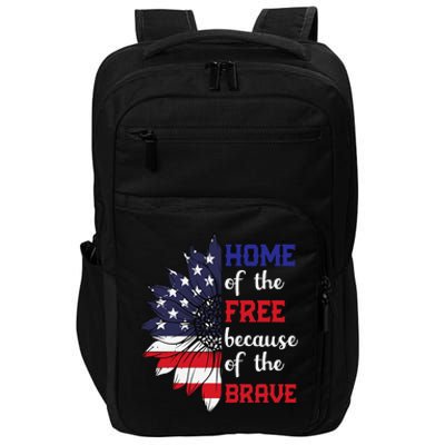 Home Of The Free Because Of The Brave Sunflower USA Flag Impact Tech Backpack