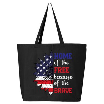 Home Of The Free Because Of The Brave Sunflower USA Flag 25L Jumbo Tote