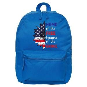 Home Of The Free Because Of The Brave Sunflower USA Flag 16 in Basic Backpack