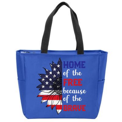 Home Of The Free Because Of The Brave Sunflower USA Flag Zip Tote Bag