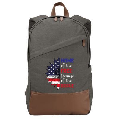 Home Of The Free Because Of The Brave Sunflower USA Flag Cotton Canvas Backpack