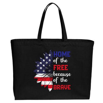 Home Of The Free Because Of The Brave Sunflower USA Flag Cotton Canvas Jumbo Tote