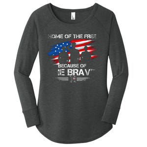 Home Of The Free Because Of The Brave Distress American Flag Women's Perfect Tri Tunic Long Sleeve Shirt