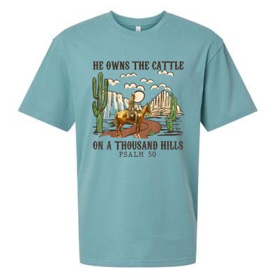 He Owns The Cattle On A Thousand Hills Psalm 50 Christian Sueded Cloud Jersey T-Shirt