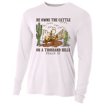 He Owns The Cattle On A Thousand Hills Psalm 50 Christian Cooling Performance Long Sleeve Crew