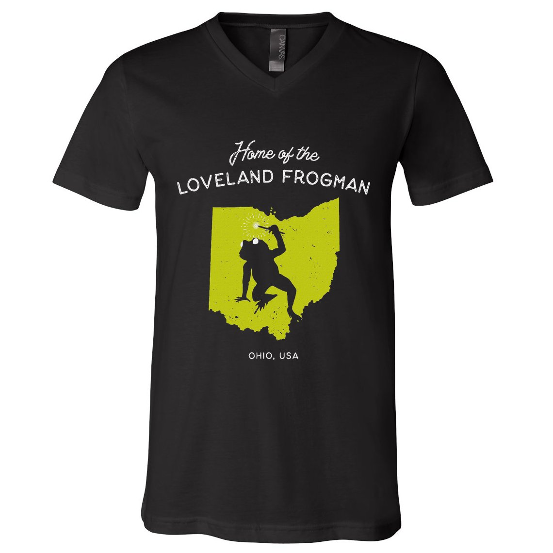 Home Of The Loveland Frogman Ohio Usa V-Neck T-Shirt