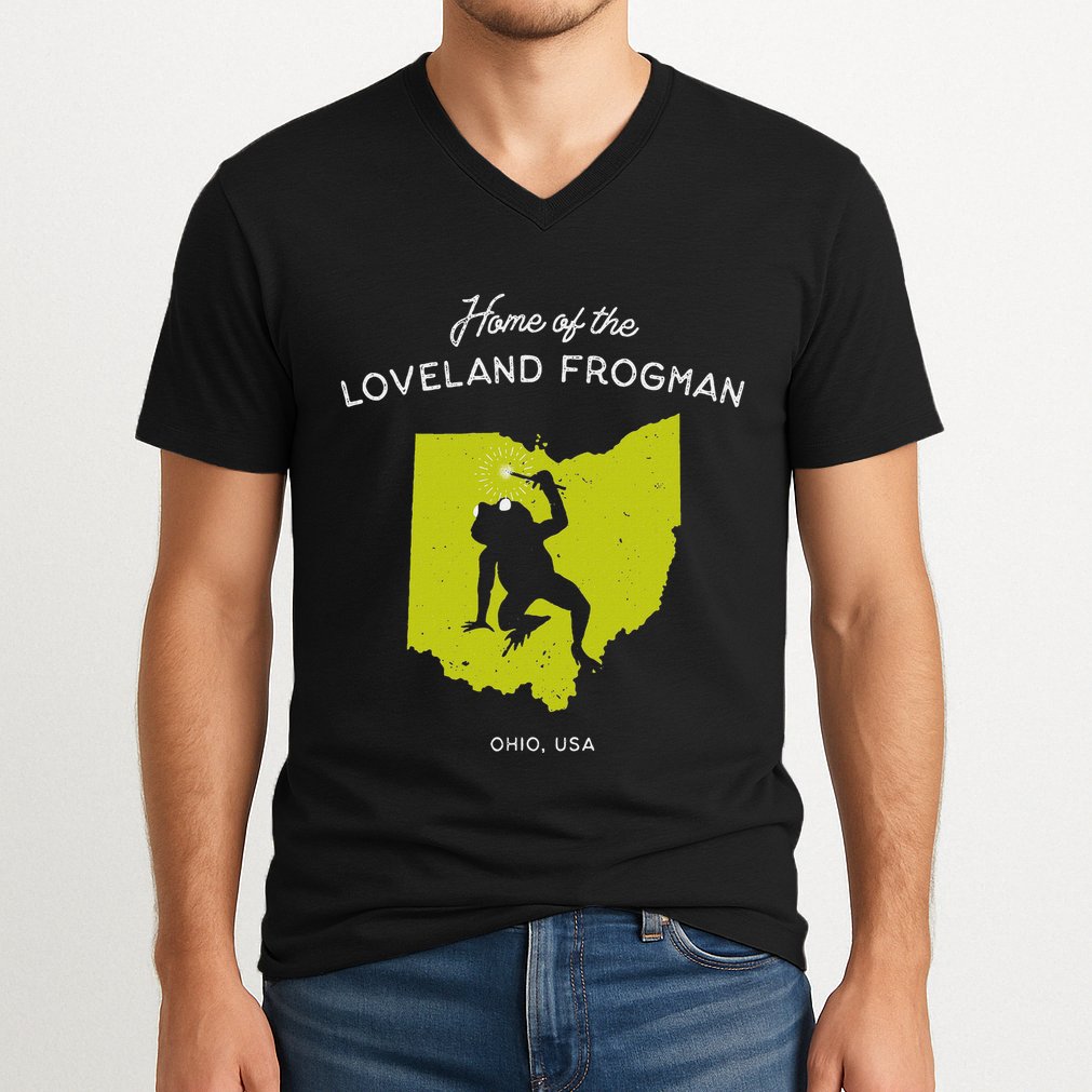 Home Of The Loveland Frogman Ohio Usa V-Neck T-Shirt