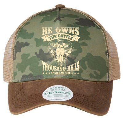 He Owns The Cattle On A Buffalo Thousand Hills Psalm 50 Legacy Tie Dye Trucker Hat