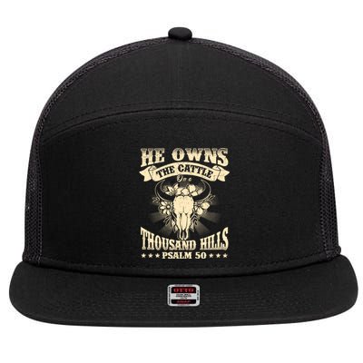 He Owns The Cattle On A Buffalo Thousand Hills Psalm 50 7 Panel Mesh Trucker Snapback Hat