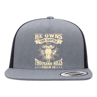 He Owns The Cattle On A Buffalo Thousand Hills Psalm 50 Flat Bill Trucker Hat