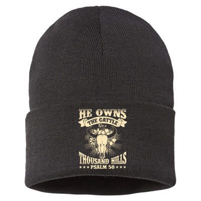 He Owns The Cattle On A Buffalo Thousand Hills Psalm 50 Sustainable Knit Beanie