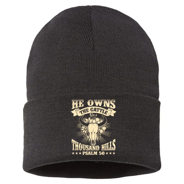 He Owns The Cattle On A Buffalo Thousand Hills Psalm 50 Sustainable Knit Beanie