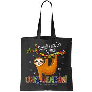 Hold On To Your Uniqueness Sloth Autism Awareness Tote Bag