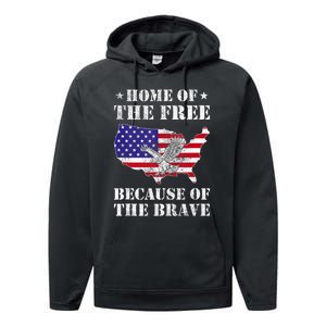 Home Of The Free Because Of The Brave Patriotic Performance Fleece Hoodie