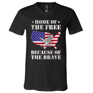 Home Of The Free Because Of The Brave Patriotic V-Neck T-Shirt