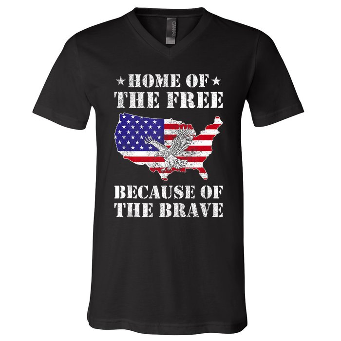 Home Of The Free Because Of The Brave Patriotic V-Neck T-Shirt