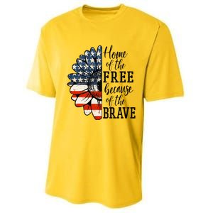 Home Of The Free Because Of The Brave Patriotic Flower Performance Sprint T-Shirt