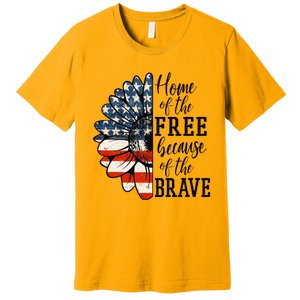 Home Of The Free Because Of The Brave Patriotic Flower Premium T-Shirt