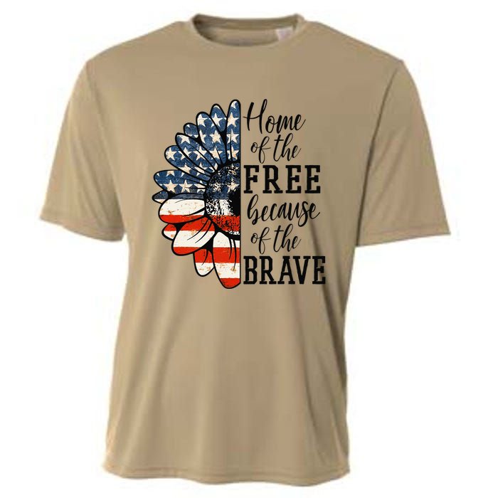 Home Of The Free Because Of The Brave Patriotic Flower Cooling Performance Crew T-Shirt