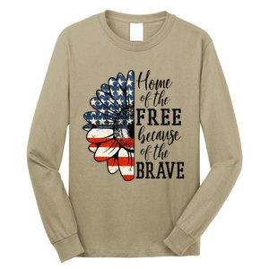 Home Of The Free Because Of The Brave Patriotic Flower Long Sleeve Shirt