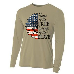 Home Of The Free Because Of The Brave Patriotic Flower Cooling Performance Long Sleeve Crew