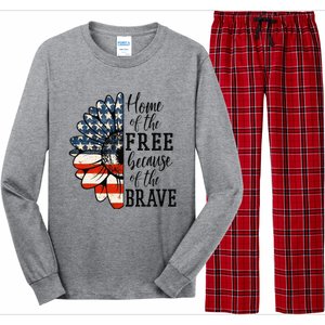 Home Of The Free Because Of The Brave Patriotic Flower Long Sleeve Pajama Set